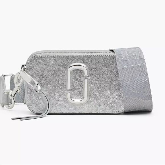 Marc Jacobs Metallic Silver Saffiano Leather Snapshot Camera Crossbody Bag Ex++ - Picture 1 of 8